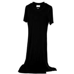 Modern Citizen Maxi Dress Mock Neck Ribbed Slit Stretch Knit Black Small
